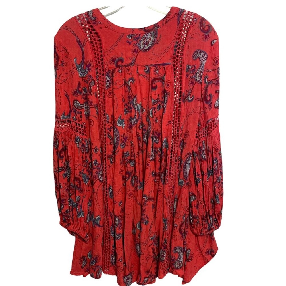 Free People Just the Two of Us Tunic Womens Small Pink Paisley Oversized Top - Picture 5 of 10